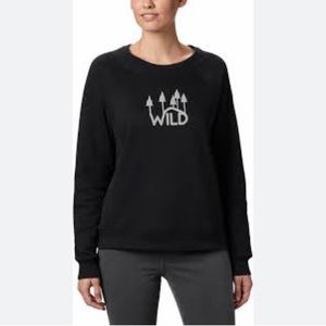 Columbia Black Wild Mountain Print Crew Neck Pullover Sweatshirt Top Women Sz L